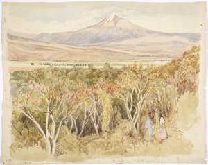 Yautepec, Morelos Eyaleti, Meksika'dan Popocatépetl yanardağı (suluboya ve grafit)