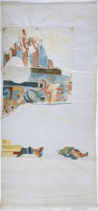 Keten tipi kağıt üzerine suluboya Büyük bir odadaki bir kasadan duvar resminin izlenmesi, Casa de Monjas, Chichen Itza, Meksika (suluboya ve gövde rengi) by Adela Breton