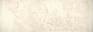 güney duvarı, Jaguarların Üst Tapınağı, Chichen Itza, Meksika Kuzey merkez mahallesi (kırmızı mürekkep ve grafit) by Adela Breton