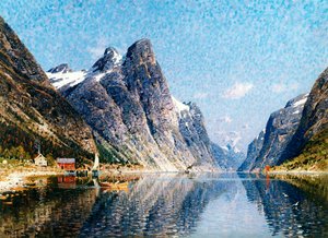 Bir Norveç Fiyordu Sahnesi