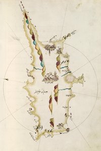 Kıbrıs adası haritası, Amiral Piri Reis (1465-1470 - 1553-1554) tarafından Portolano atlasından bir çizim by Admiral Piri Reis