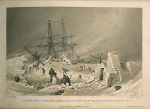 HMS Terror mürettebatı şiddetli fırtına sırasında kar duvarlarını tamamlıyor by Admiral William Henry Smyth