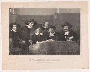De Staalmeesters: Amsterdam kumaş üreticileri loncasının örnek ustaları (waardijns) koleji Staalmeesters, Rembrandt / Premium plaka der Kunstkronijk