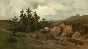 Ahşap bir köprü ile manzara. 1858 by Adolf Kosárek