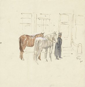 Bir binanın önünde iki atlı adam by Adolf le Comte