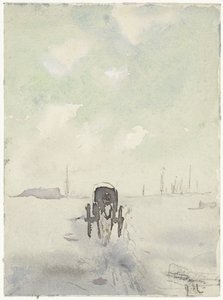 At ve araba ile kış manzarası
