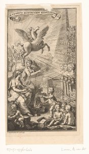 Kadın yazısı, büstler, Pegasus ve Apollo başlık sayfası ile alegorik temsil: Cornelis Sweerts, Şiirsel semboller, 1736