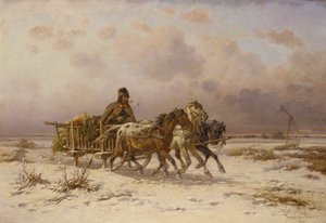 Üç at süren bir kızakta bir köylü by Adolf van der Venne