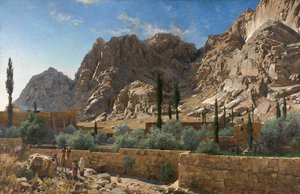Sina Dağı'ndaki St. Catherine Manastırı (tuval üzerine yağlı boya) by Adolf von Meckel