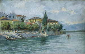 Maggiore Gölü Manzarası (tuval üzerine yağlı boya) by Adolfo Polaroli