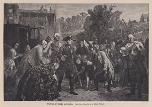 Büyük Frederick, Prusya Kralı, bir yolculukta (gravür) by Adolph Friedrich Erdmann von (after) Menzel