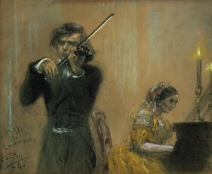 Clara Schumann (1819-96) ve Joseph Joachim konserde by Adolph Menzel