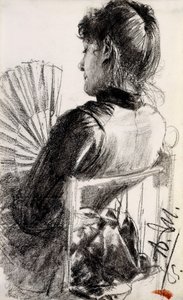 Yelpazeli Kadın, 1885 by Adolph Menzel