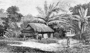 Colombo vadisindeki köy, Sri Lanka (gravür) by Adolph Hermann & Robert (after) Schlagintweit