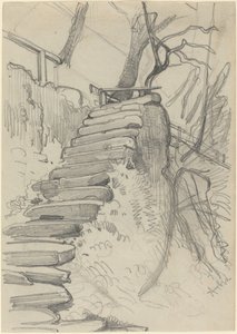 Bahçede Taş Basamakların Uçuşu by Adolph Menzel