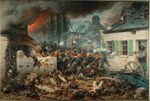 Prusya birlikleri Waterloo Savaşı sırasında Plancenoit köyüne saldırıyor (tuval üzerine yağlıboya) by Adolph Northen