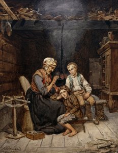 Büyükanne bir peri masalı anlatıyor by Adolph Tidemand