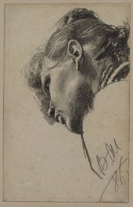 Aşağıdan Görülen Genç Bir Kadının Başı by Adolph Menzel