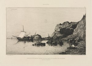 Collioure kayalıklarında bir liman yapan balıkçı teknesi, 1878.