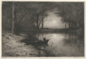 Kanoda Balıkçı, Nehrin Kıyısında (Teknede Balıkçı) by Adolphe Appian