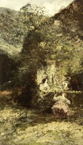 Bir Çeşmenin Yanındaki Figürler by Adolphe Joseph Thomas Monticelli