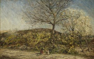 Çiçek açan meyve bahçesi ile manzara by Adolphe Joseph Thomas Monticelli