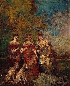 Parkta Üç Kadın by Adolphe Joseph Thomas Monticelli