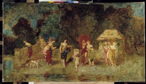 Genç Kadınlar Parkta Buluştu by Adolphe Joseph Thomas Monticelli