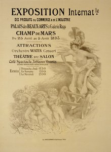Uluslararası Ticari ve Endüstriyel Ürünler Sergisi, Palais des Beaux-Arts ve Galerie Rapp, Champ de Mars, Paris, 1893 reklam afişinin çoğaltılması