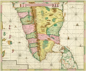 Hollandalı haritacı Adriaan Reland tarafından 1720 dolaylarında yapılan bir çalışmadan sonra Güney Hindistan ve Seylan Haritası by Adriaan Reland