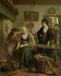 Kadın krep pişiriyor. 1790-1810 civarında