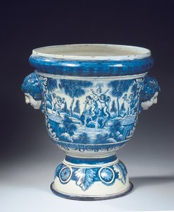 Barok tarzında büyük Delft mavi ve beyaz mitolojik bahçe vazosu, c.1700 (seramik) by Adriaen (fl.1868 d.1701) (attr.to) Kocks