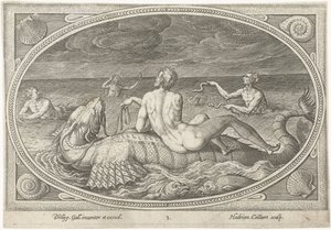 Bir balık üzerinde Acis Deniz Tanrıları (dizi adı) by Adriaen Collaert