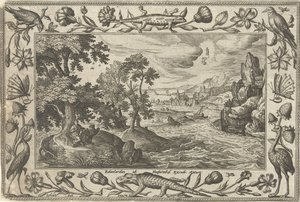 Havari John on Patmos Manzaraları ile İncil, mitolojik sahneler ve av sahneleri (dizi başlığı) by Adriaen Collaert
