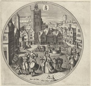 Ocak Ianvarivs (nesne üzerindeki başlık) On İki Ay (dizi adı) by Adriaen Collaert