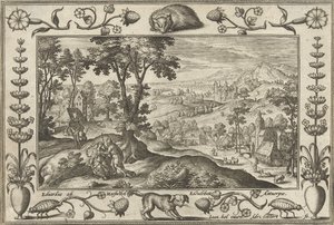 Yahuda ve Tamar İncil, mitolojik sahneler ve av sahneleri içeren manzaralar (dizi adı) by Adriaen Collaert