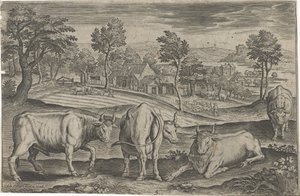 sığırlar Dört ayaklı hayvanlar (dizi adı) Animalivm Qvaddrvpedvm (dizi başlığı) by Adriaen Collaert