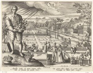Nisan Ayı Nisan Aprilis (nesne üzerindeki başlık) The Twelve Months (dizi başlığı) Menses XII Anni Solaris (dizi başlığı) by Adriaen Collaert