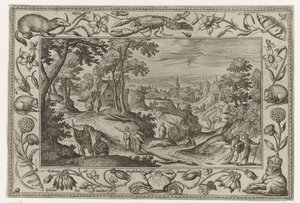 Havarilerin Yayını İncil, mitolojik sahneler ve av sahneleri içeren manzaralar (dizi adı) by Adriaen Collaert
