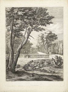 Bir çeşmenin yanında iki adamla manzara by Adriaen Frans Boudewyns