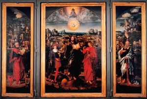 Tryptic of Saint Pancrace - Adriaen Isenbrant (Adrien Ysenbrant, Ysenbrandt, Hysebrant) (1490-1551) tarafından ahşap üzerine boyama 16. yüzyılın ilk gösterimi Dim 185x270 cm Genler, chiesa di san Pancrazio