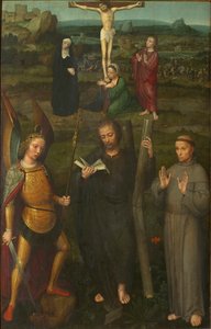 Azizler Başmelek Mikail, Andrew ve Assisili Francis ile Çarmıha Gerilme, c. 1510. by Adriaen Isenbrant