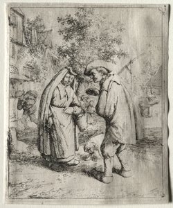 Bir Kadınla Konuşan Adam. by Adriaen Jansz. van Ostade