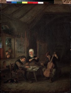 Köy müzisyenleri (Kırsal Müzisyenler). Bir evde oynayan kemancı ve çellist. Adriaen Jansz Van Ostade