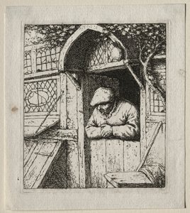 Kapısının Önüne Yaslanmış Köylü. by Adriaen Jansz. van Ostade