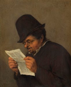 Kağıt Okuyan Yaşlı Köylü, 1647 dolayları (meşe üzerine yağlı boya) by Adriaen Jansz. van school of Ostade