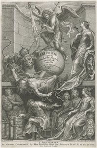Yıkılmış Envy ile alegorik başlık sayfası Başlık sayfası: C. Hazart, Kerckelycke historie, 1669