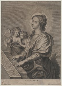 Solda iki putti ile org çalan Aziz Cecilia, yakl. 1654-77.