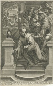 Eustachius Avril, Kalvinistler tarafından merdivenlerden aşağı atıldı by Adriaen Millaert