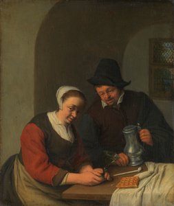 Gizli Sohbet Bir İç Mekanda Bir Çift by Adriaen van Ostade